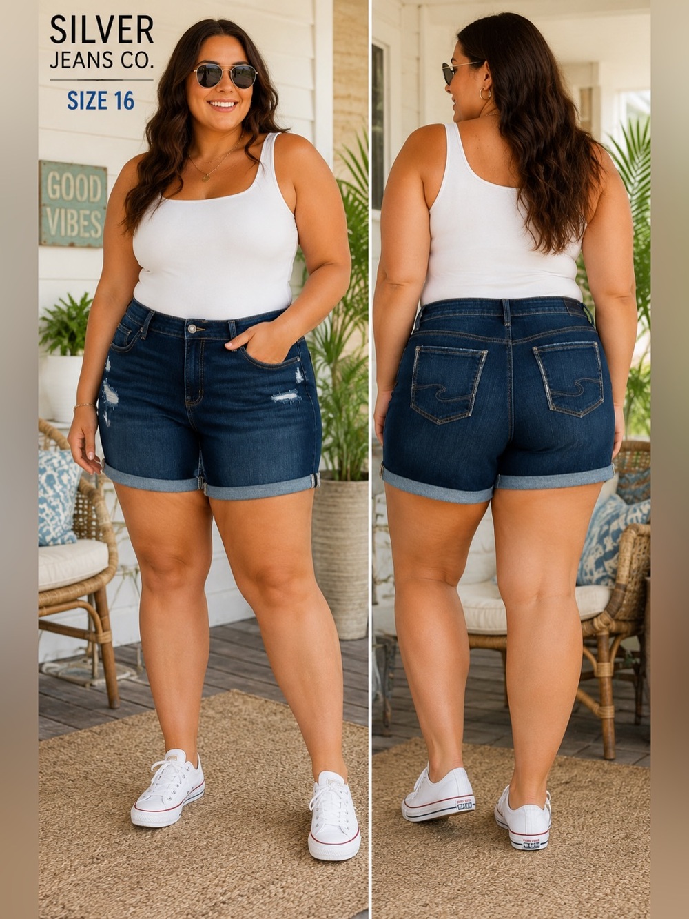 Silver Jeans Co Boyfriend Denim Shorts Womens 16w Distressed Cuffed festival fun